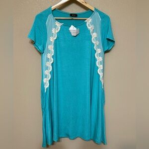 Teal Lace Accent Tunic Top